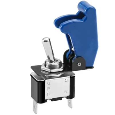 Image de Heschen Interrupteur à bascule en métal Flick Flip, 12V 20A, SPST, ON/OFF 2 positions, broches, avec capuchon étanche (Bleu)