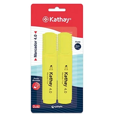 Image de Kathay 86211960. Lot de 2 surligneurs, couleur jaune, pointe biseautée 4 mm