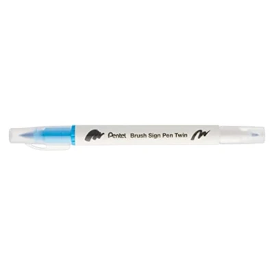 Image de Pentel Arts Brush Sign Pen Twin SESW30C Lot de 10 feutres pinceau bi pointe, Pointe large et fine, Acquarellable, Bleu ciel