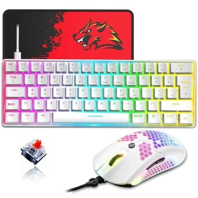 Image de RGB Effet Câblé Gaming Combo Clavier(Commutateur Brun),12,000 DPI RVB Transparent Caverne Souris, 62 Clés UK Layout Compact Mécanique Clavier, Tapis De Souris Jeu Haute Qualité
