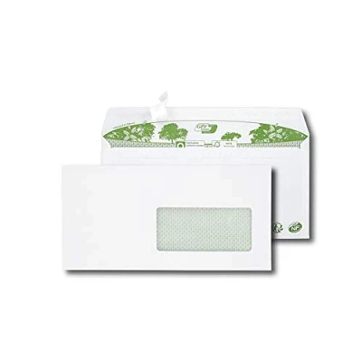 Image de Paquet de 40 enveloppes extra blanches 100% recyclées DL 110x220 80 g/m² fenêtre 45x100 bande protection