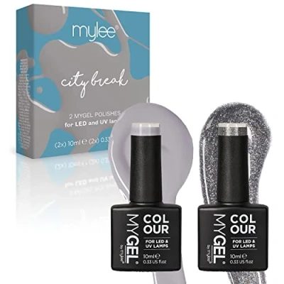 Image de MyGel by MYLEE Silver &amp; Glitter Duo Vernis à Ongles Gel Set 2x10ml UV/LED Nail Art Manucure Pédicure pour Usage Professionnel et Domestique Longue durée facile utiliser