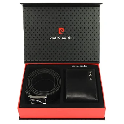 Image de Pierre Cardin Ensemble Cadeau pour Homme Portefeuille et Ceinture Elégant 100% Cuir Naturel Minimaliste Stylé de Noël Taille la Sangle: 135