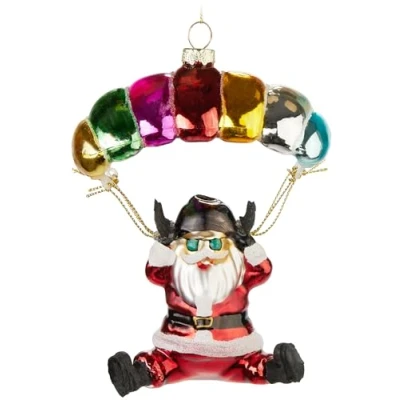 Image de BRUBAKER Père Noël avec Parachute Coloré Boule de en Verre Peint à la Main 13 cm d&#039;arbre Parachutiste Décorations Soufflées Bouche Pendentif Décoratif