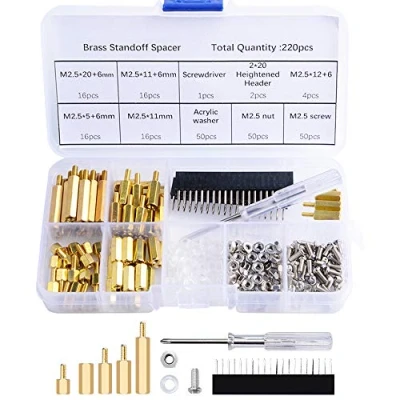 Image de GeeekPi 220PCS/Lot M2.5 Entretoise en Laiton Entretoises Colonne Hex Kit Assortiment Écrou Vis Homme Femme avec étui de Rangement pour Raspberry Pi, Tournevis Acrylique