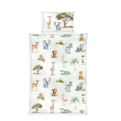 Image de Herding babybest Safari Linge de lit, taie d&#039;oreiller env. 40x60 cm, Housse Couette 100x135 avec Rabat d&#039;hôtel et Fermeture éclair Marque, 100% Coton/rencé