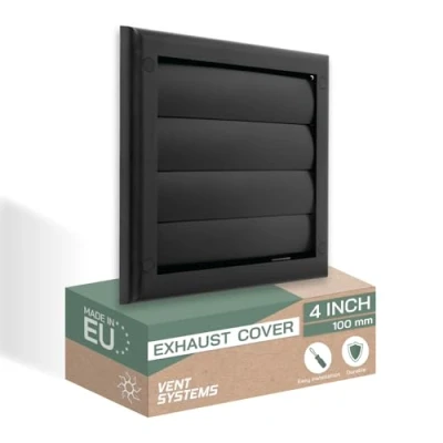 Image de Vent Systems Couvercle d&#039;aération de 10,2 cm (19,1 x 19,1 cm) Noir Hotte sèche linge conduit à persiennes Capuchon capot Grille d&#039;échappement