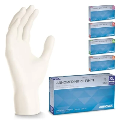 Image de ARNOMED gants nitrile taille XL, gant blanc, 100 pièces/boîte, jetable non poudrés &amp; sans latex, de cuisine et mecanique jetables, en jetables tailles XS, S, M, L, XL