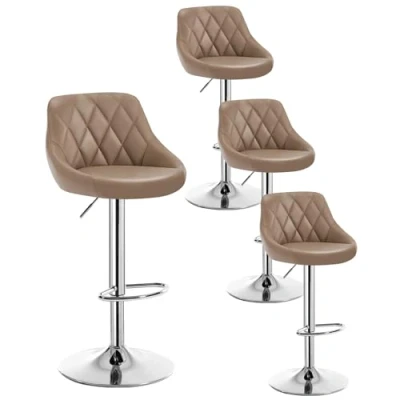 Image de WOLTU Lot de 4 Tabourets Bar siège pivotant en Similicuir,réglable Hauteur,Kaki BH23kk