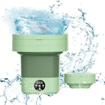 Image de Mini machine à laver Portable 8L, pliable avec essorage, seau linge pliable, Lave Mobile, pour les sous vêtements, chaussettes et petits objets Camping Voyage (Vert 10L)