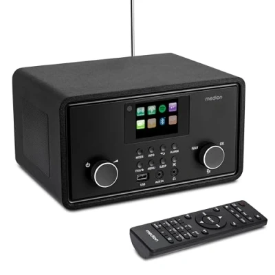 Image de MEDION Radio Internet P85027 (Dab Plus, FM, Spotify Connect, WLAN, Bluetooth, Streaming, égaliseur, écran Couleur, USB, AUX, réveil, Fonction Snooze, minuterie d&#039;arrêt) Noir