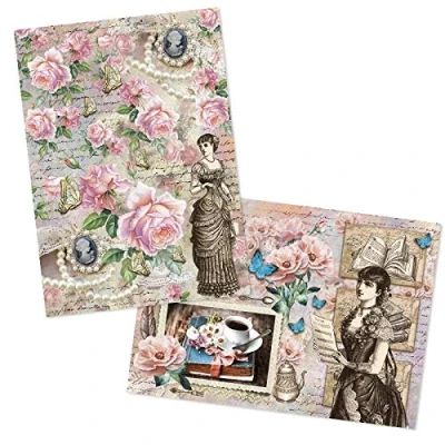 Image de Ideen mit Herz Set 2 feuilles de papier riz au format A4 Motifs différents vintage, Noël, etc. Élégant découpage