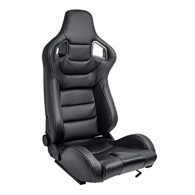 Image de Siège baquet &#039;RK&#039; Simili Cuir Noir + Surpiqûres argent Dossier régable incl. glissières