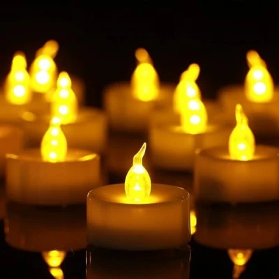 Image de Bougies LED Sans Flamme,Lot de 24 CR2032 piles Unscented Bougie chauffe plat claire vacillante 100 + heures lumière électrique, Polypropylène, Jaune