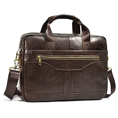 Image de newsbirds Sac Business Mallette homme Cartable Sacs en Cuir Véritable 14 Pouces Porte Document de Messager à Bandoulière d&#039;affaires Brun