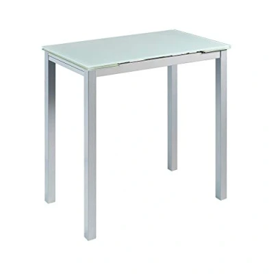 Image de MOMMA HOME Table de Cuisine à rallonge Modèle Calcuta Haute Blanc Dimensions 100/140 x 60 95 cm en Verre trempé Structure métallique