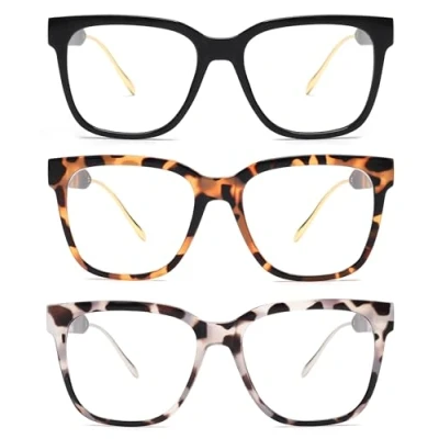 Image de JM 3 Pack Lunettes de Lecture Classiques Carré pour Femme Hommes, Rétro Mode Surdimensionné Anti Lumiere Bleue Lunette Vue +1.0