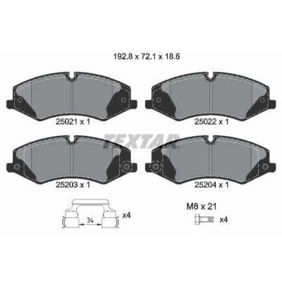 Image de TEXTAR 2502201 Jeu de plaquettes frein préparé pour indicateur d&#039;usure avec vis d&#039;étrier accessoires, masses d&#039;équilibrage