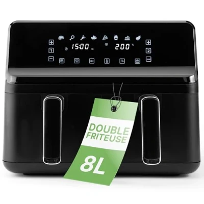 Image de Clatronic® Double friteuse à air chaud Capacité 8L Système de cuisson simultanée Airfryer XXL avec 2 cuves séparées 8 programmes automatiques Economie temps et d&#039;énergie FR 3804 H