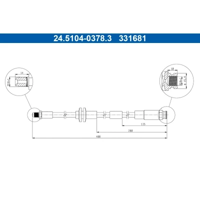Image de ATE 24.5104 0378.3 Flexible De Frein 400 M10x1 FIAT: 500 3 portes, C Cabriolet, LANCIA: Ypsilon III, ABARTH: 500C / 595C 695C Cabriolet