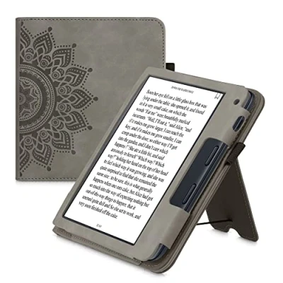 Image de kwmobile Étui Compatible avec Kobo Libra 2 Coque à Rabat magnétique Tablette eReader Daim synthétique Gris