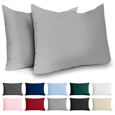 Image de Dreamzie Taie Oreiller 40x60 Coton Renforcé (Set de 2) Gris Clair Tissage serré 57 Fils/cm² 40 x 60 cm Certifié Oeko Tex