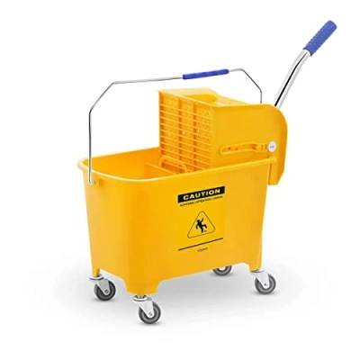 Image de Ulsonix Seau Essoreur À roulettes Chariot De Ménage Lavage Nettoyage UNICLEAN 2 (20 litres, 4 roulettes, Plastique Jaune, Symbole D&#039;Avertissement)