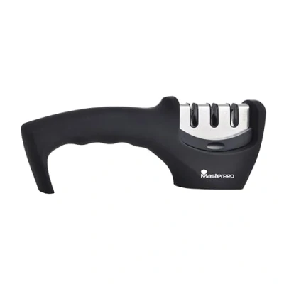 Image de MasterPRO FOODIES COLLECTION Aiguiseur de couteaux en acier inoxydable 19x7.8x7 cm Design ergonomique 100% antiadhésif Revêtement silicone facile à nettoyer Sans toxicité