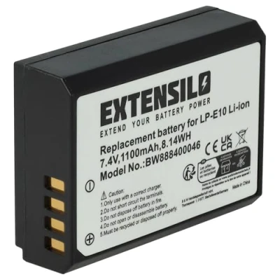 Image de EXTENSILO Batterie compatible avec Canon EOS 2000D, 4000D, Kiss X50, X70, 1300D appareil photo, reflex numérique (1100mAh,