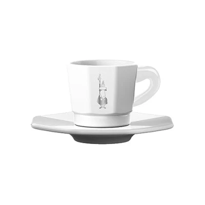 Image de Bialetti Octagonal Cups, Set 4 White and Silver, 75 ML
