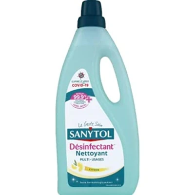 Image de Sanytol Désinfectant Nettoyant Multi Usages Sols et Surfaces Parfum Citron 1 L Lot de 2 Bactéricide, Virucide, Fongicide Sans Javel, Air Label Score A+