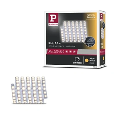 Image de Paulmann MaxLED 70549 Ruban LED 500 blanc chaud 2,5 m 15 W 1375 lm 2700 K IP44 à intensité variable en plastique argenté