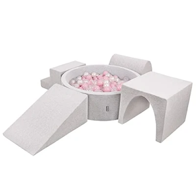 Image de KiddyMoon Aire De Jeux en Mousse avec Rond Piscine À Balles (300 Balles) Fosses Boules pour Enfants Jouets Parcours Obstacles, Fabriqué UE, Gris Clair: Rose Poudré/Perle/Transparent