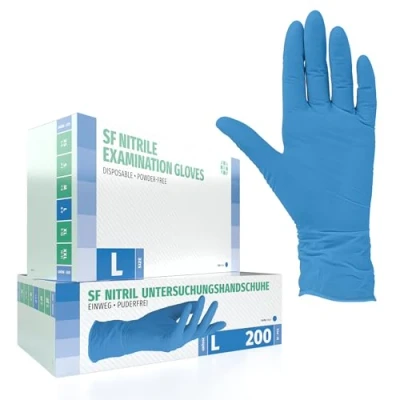 Image de Gants en nitrile Boîte de 200 pièces (L, Bleu) d&#039;examen jetables, sans poudre, latex, non stériles, médicaux, tatouage, gants, à usage unique