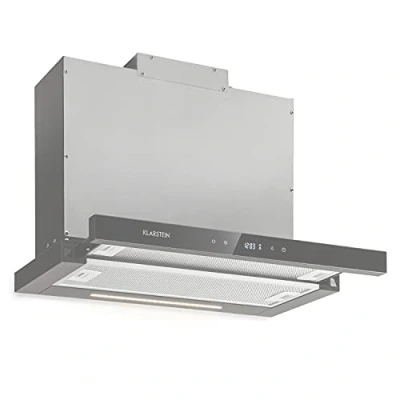 Image de KLARSTEIN Mariana Neo Hotte aspirante casquette télescopique, CEE A, 640m3/h, Ecran LCD, Minuterie, Tactile, LED, Sous structure, Façade en verre, 60cm Noir
