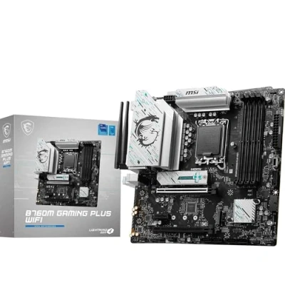 Image de MSI B760M Gaming Plus WiFi Carte Mère, mATX Compatible avec Les processeurs Intel de 14e, 13e et 12e Gén, LGA 1700 DDR5 Memory Boost 6800+MHz/OC, 1x PCIe 4.0 x16, 2 x M.2 Gen4, LAN 2.5G, Wi FI 6E