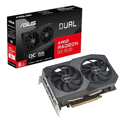Image de ASUS DUAL AMD Radeon RX 7600 V2 OC Edition Carte graphique (8GB GDDR6, RDNA 3, PCIe 4.0, HDMI 2.1, DisplayPort 1.4a, Ventilateurs axiaux, 2.5 slot, Technologie 0dB)