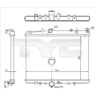 Image de TYC 726 0018 R Radiateur du moteur 380 544 23 ailettes jointes mécaniquement PEUGEOT: 406 Berline, 607 Break, CITROËN: C5 I 5 portes