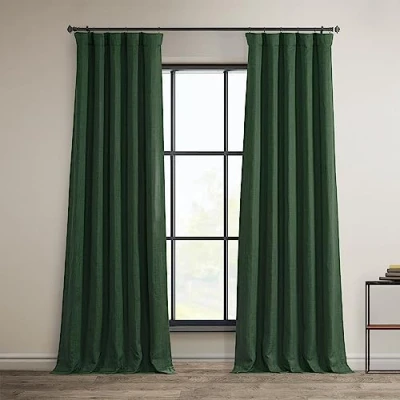 Image de HPD Half Price Drapes Rideaux occultants en Lin synthétique pour Chambre à Coucher et Salon (1 Panneau), 127 x 213,4 cm (l L), Vert clé