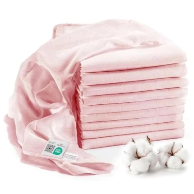 Image de MAKIAN Lange Bebe (Lot 10 Pièces) Mousseline 80 x cm 100% Coton Certifié Oeko Tex, Double Tissage, Durables Rose Poudré