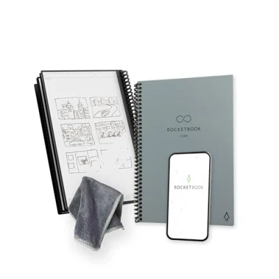 Image de Rocketbook Core Carnet de Notes à Spirales Réutilisable, Taille Executive 15 cm x 22,4 cm, Gris Pointillé, Connecté l’Application, Effaçable, Durable, École, Travail et Projets Créatifs
