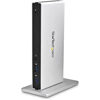 Image de StarTech.com Station d&#039;Accueil USB 3.0 pour Deux Écrans avec Adaptateurs DVI vers VGA et HDMI, 5x Audio Verticale Mac Windows (USB3SDOCKDD)