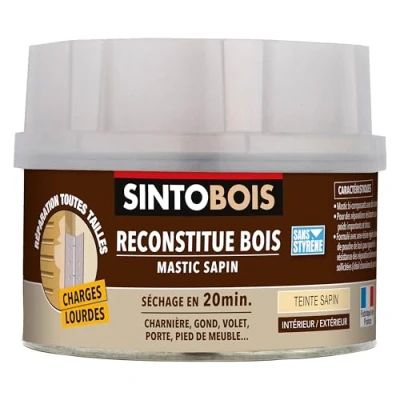 Image de SINTOBOIS Pâte à Bois Charges Lourdes Reconstitue les Parties Manquantes Passages Fréquents et Intérieur Extérieur Sec en 20min Sapin Technique Professionnelle 550g