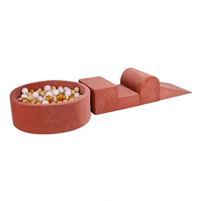Image de MEOWBABY Aire De Jeux avec Piscine à Balles pour Enfants Blocs d&#039;escalade en Mousse 200 Balles, Velvet, Marsala Rouge: Blanc/Beige/Or