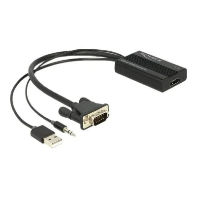 Image de DeLOCK VGA to HDMI Adapter with audio Adaptateur vidéo DB 15, jack mini, USB (alimentation uniquement) (M) pour…