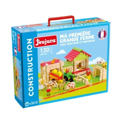 Image de Jeujura J8237 8237 MA Premiere Grande Ferme avec Tracteur et REMORQUE 130 Pieces Développer Son Imagination, adresse sa dextérité À partir de 3 Ans, Multicolore