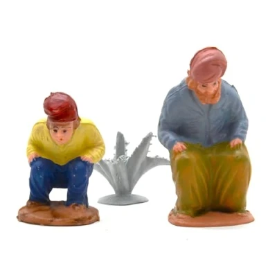 Image de 2 x pardre et fils. figurine de crèche cachée 6 cm. Retrouvez la Noël. l&#039;homme qui fait . statuette chiant. ensemble scène nativité, figurines, jésus. 3 rois. modèles à