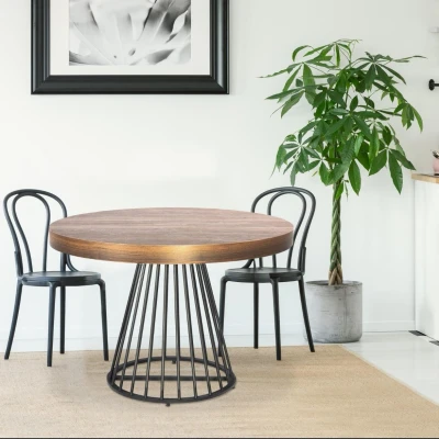 Image de Table ronde extensible Grivery Bois Noisette pieds Noir Menzzo