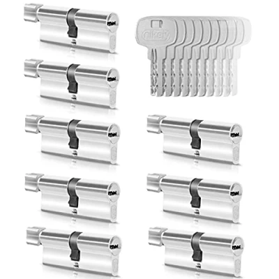 Image de GERCAR Lot de 8 cylindres à bouton, fermeture identique, serrure, 40/40 mm, avec 40 clés, pour serrure porte, fonction d’urgence et danger, longueur : 80 A 40, B