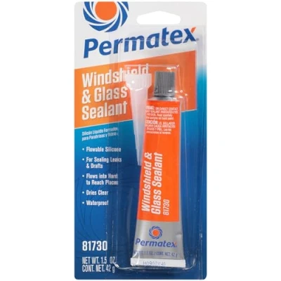Image de Permatex 81730 Flowable Silicone Windshield &amp; Glass Sealer, Helps Seal Leaks in Hidden and Hard to Reach Areas, Forms a Tough Waterproof Durable Clear 1 x 42g